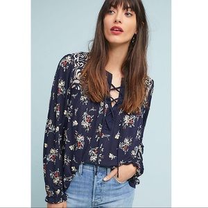 Anthropologie Sydney Floral Lace-up Top